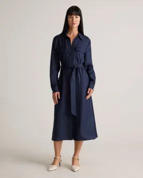 100% Silk Twill Utility Shirt Dress