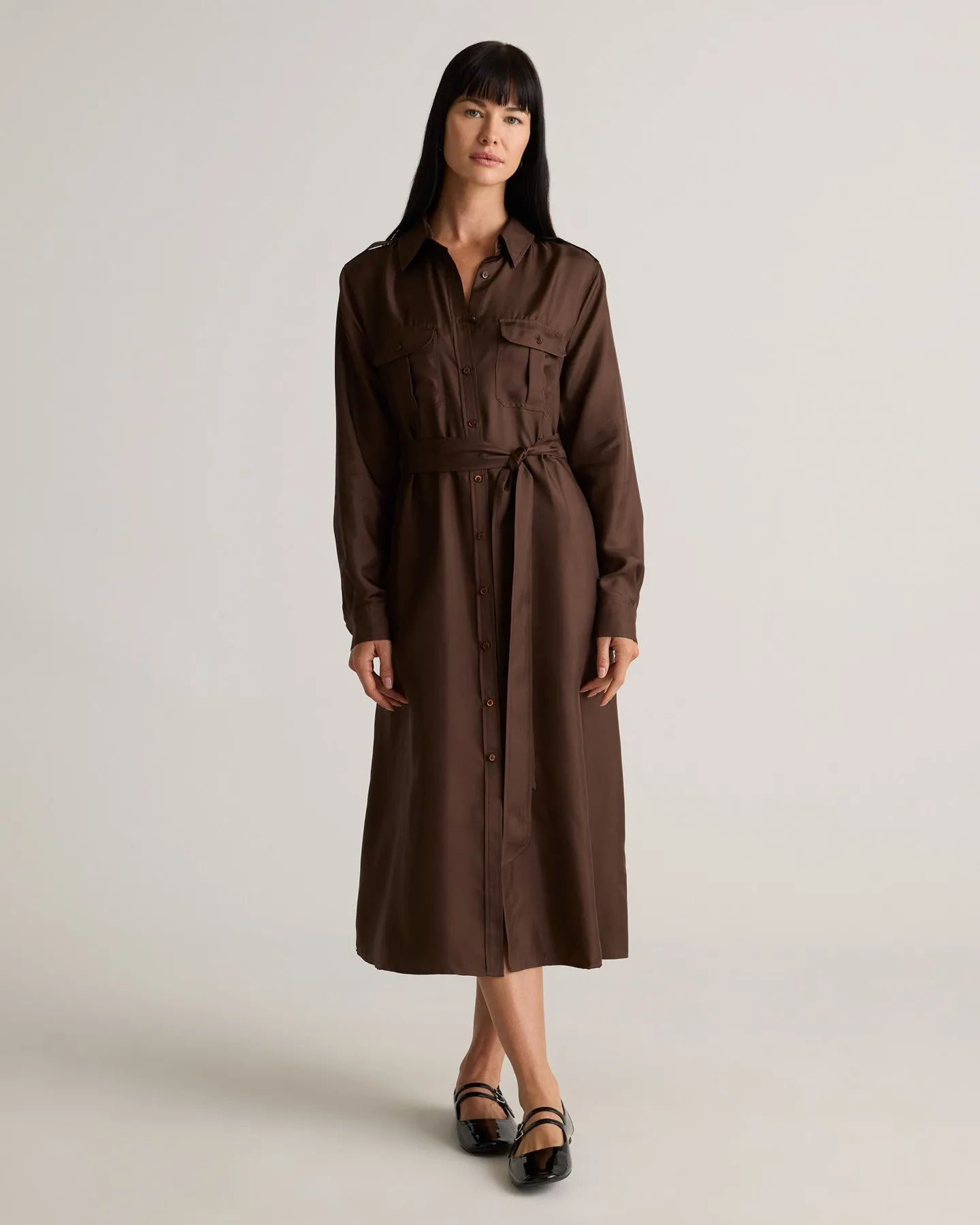 100% Silk Twill Utility Shirt Dress