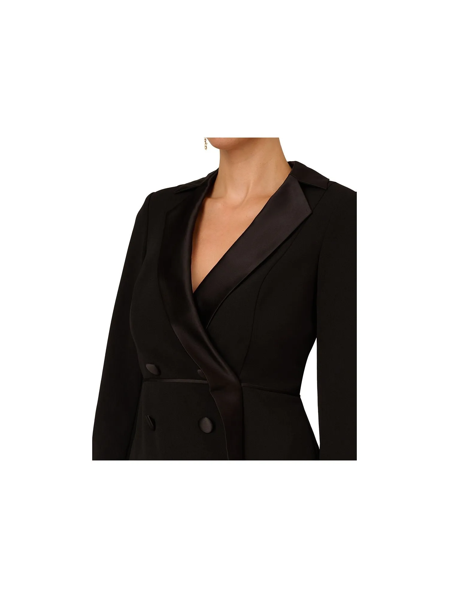 ADRIANNA PAPELL Womens Black Zippered Lined Double Breasted Long Sleeve Collared Wear To Work Blouse