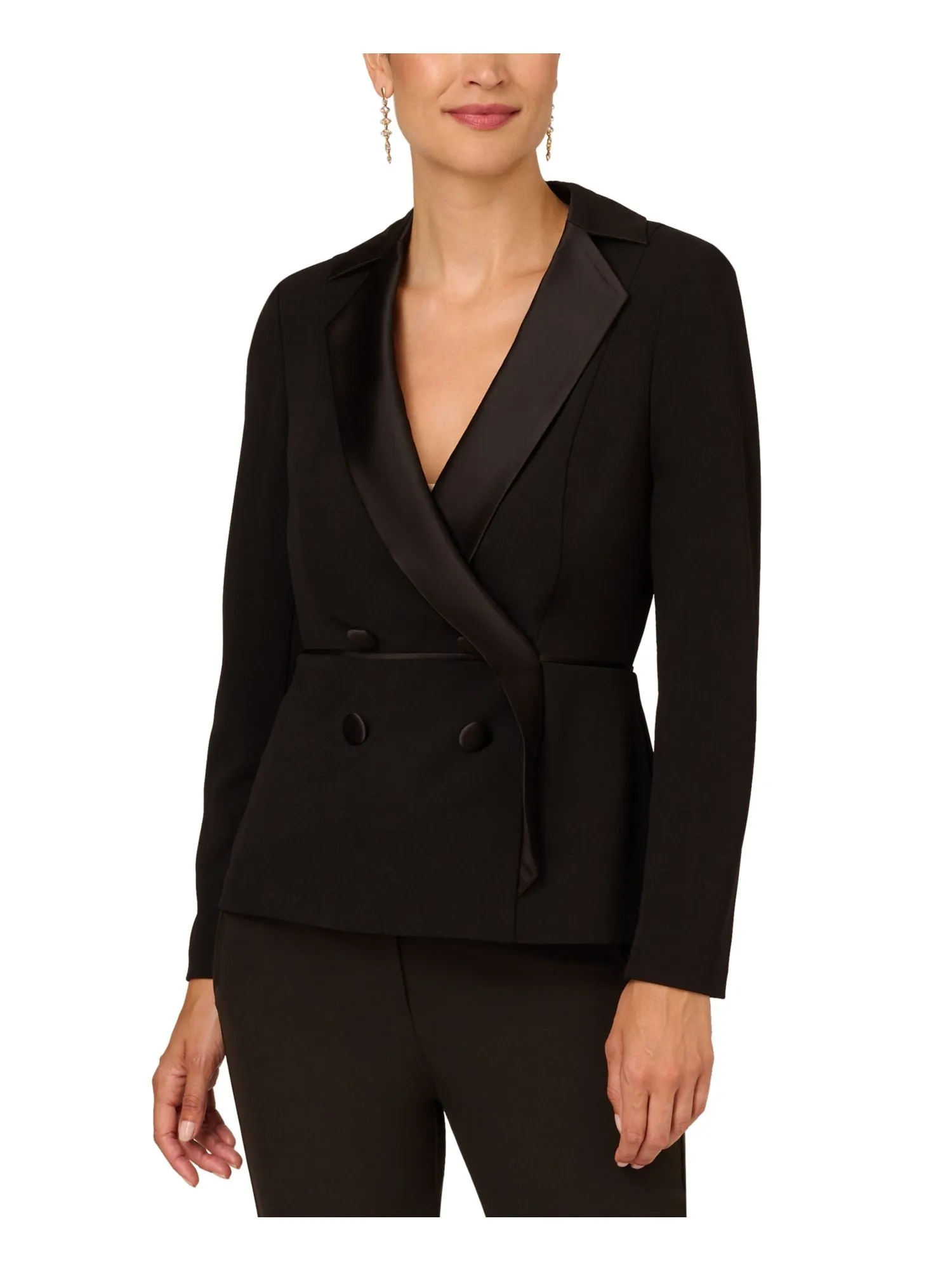 ADRIANNA PAPELL Womens Black Zippered Lined Double Breasted Long Sleeve Collared Wear To Work Blouse