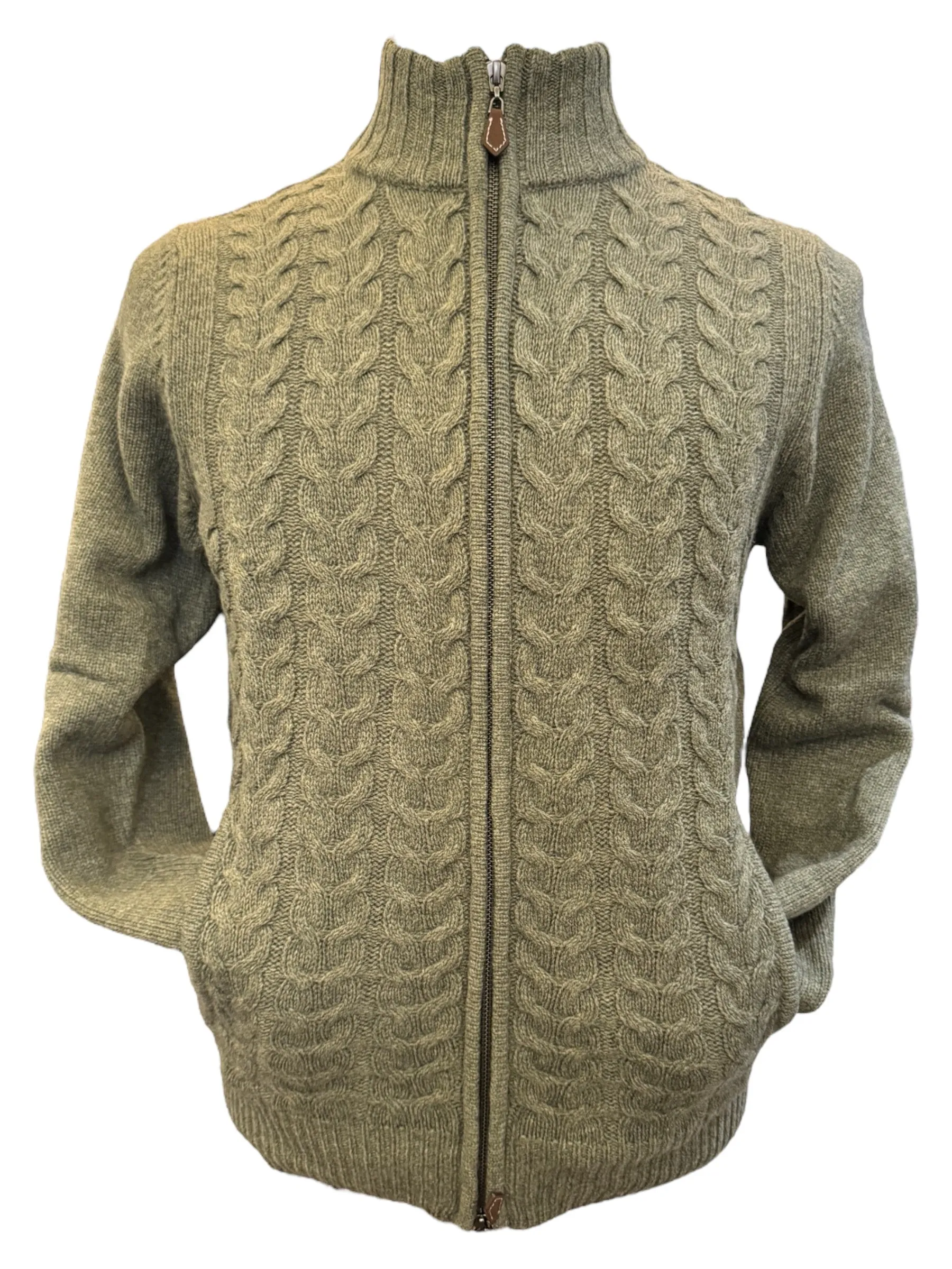 Alan Paine Hawkser Cable Zip Front Mock Neck Sweater Landscape