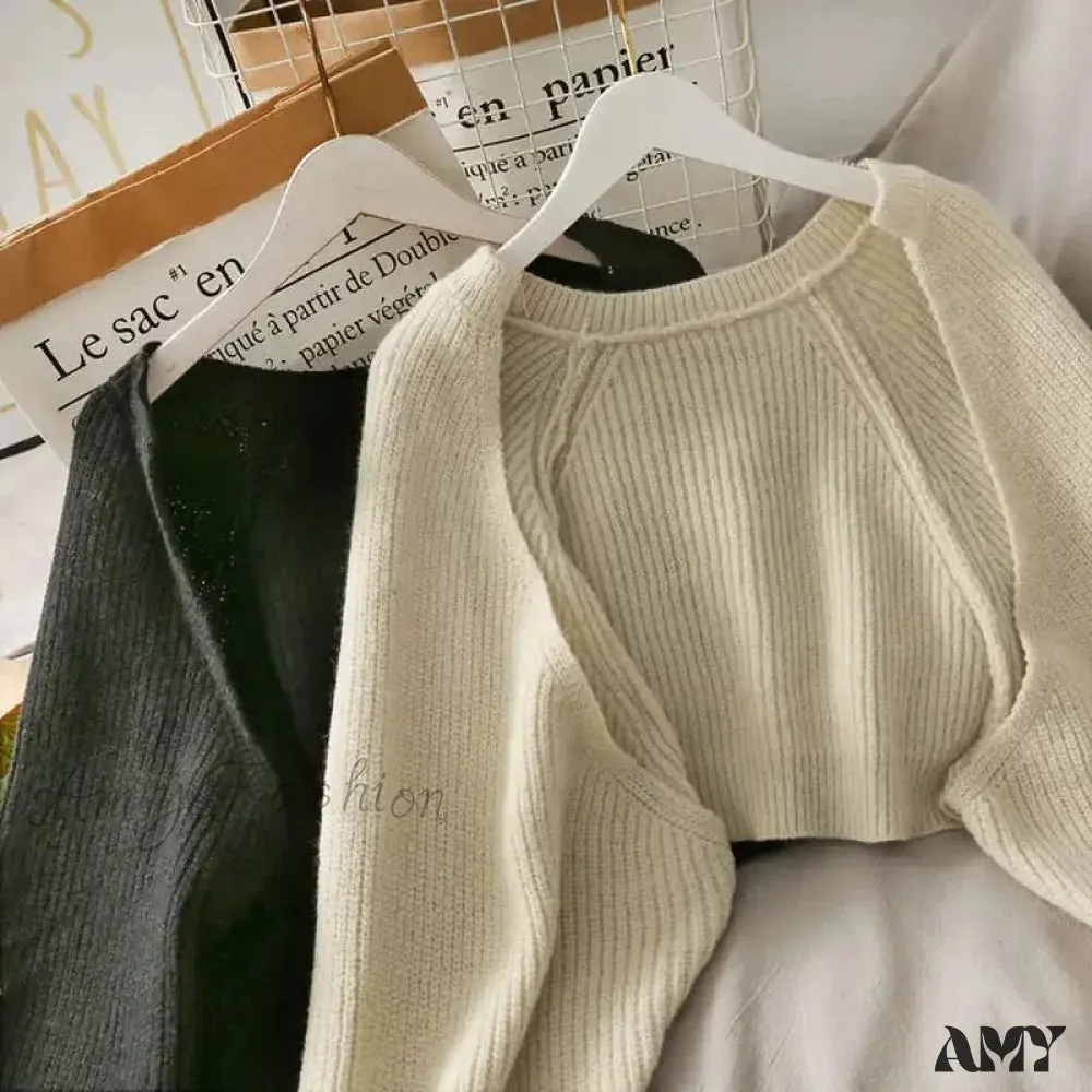 Amy Fashion - Female Solid Casual Chic Short Knitted Cardigans