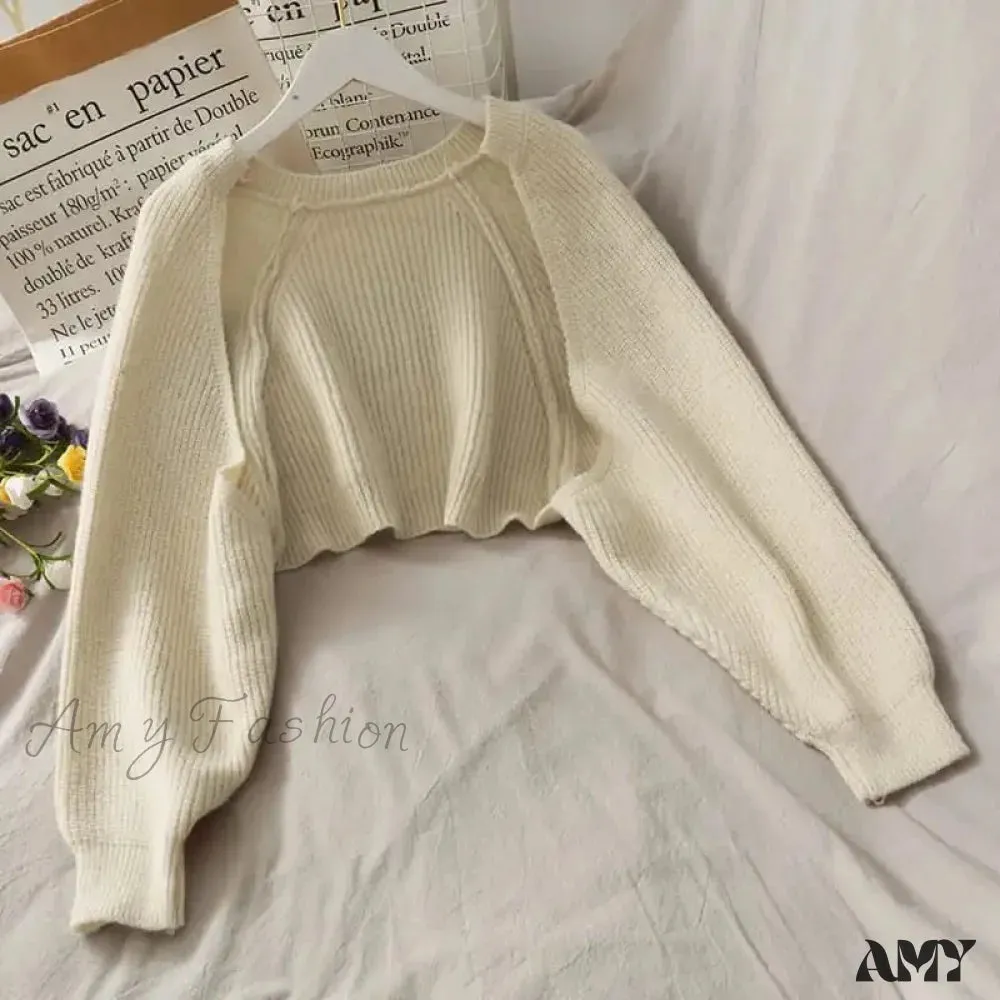 Amy Fashion - Female Solid Casual Chic Short Knitted Cardigans