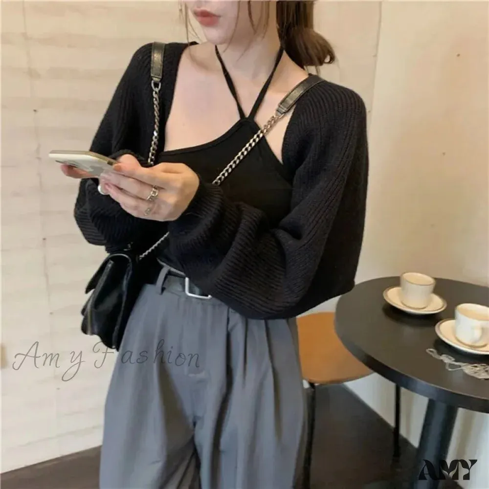 Amy Fashion - Female Solid Casual Chic Short Knitted Cardigans