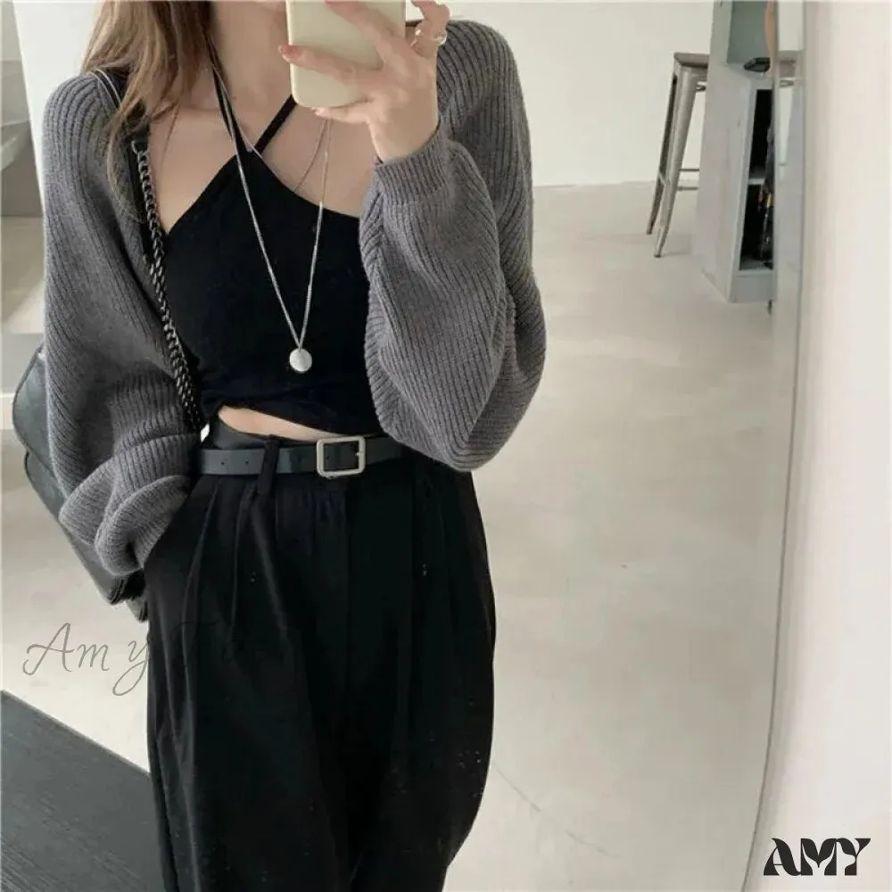 Amy Fashion - Female Solid Casual Chic Short Knitted Cardigans