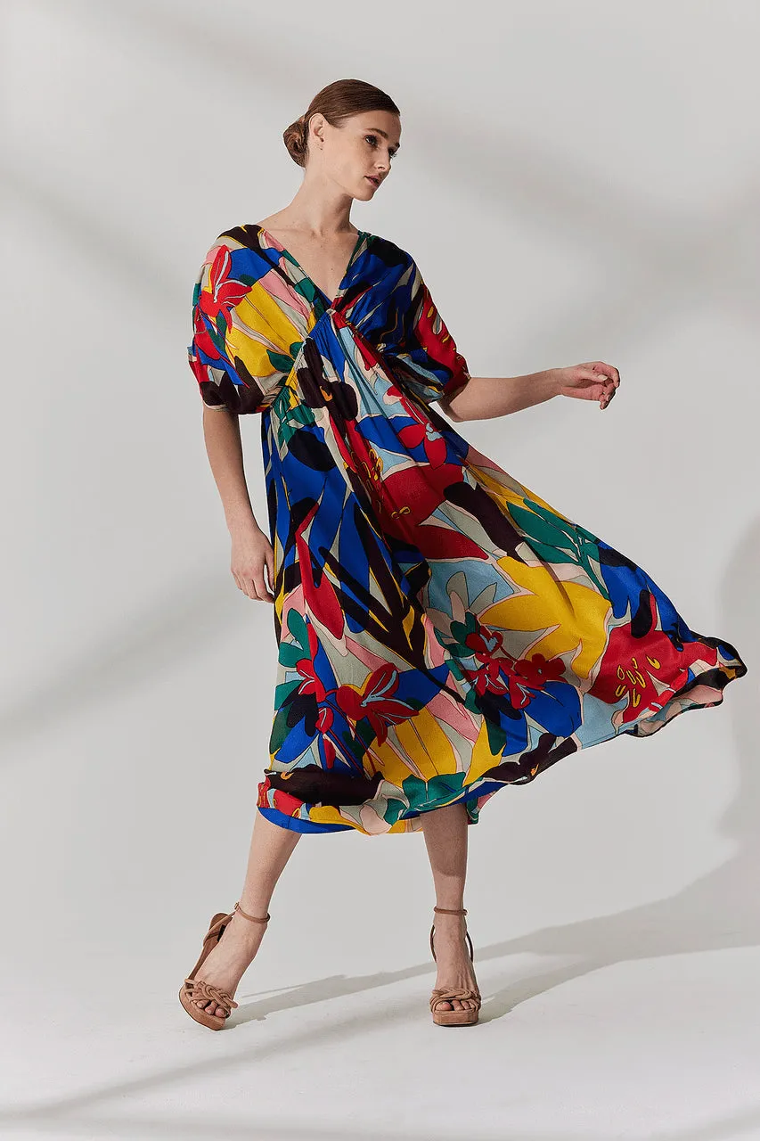 Antibes Printed Obi Silk Dress