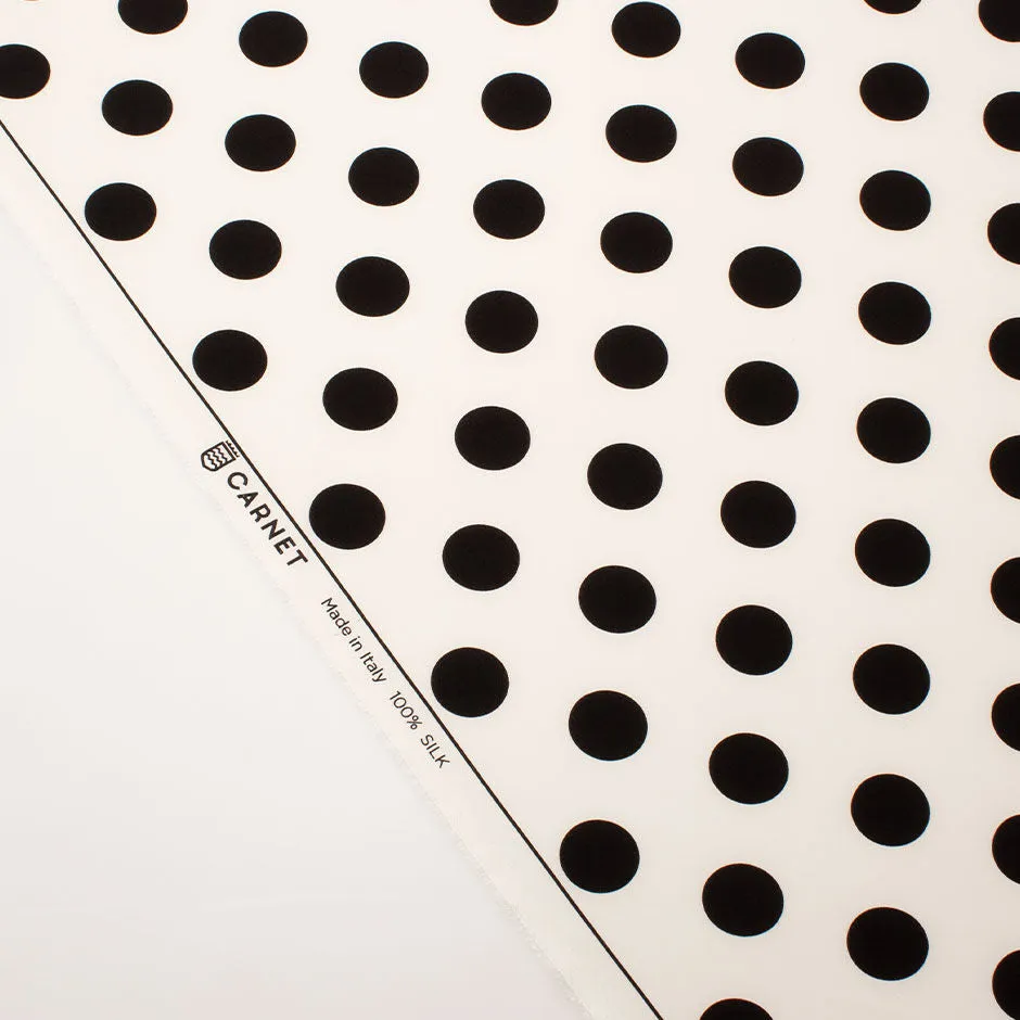 Black Spotted White Pure Silk Crêpe de Chine (A 2.25m Piece)