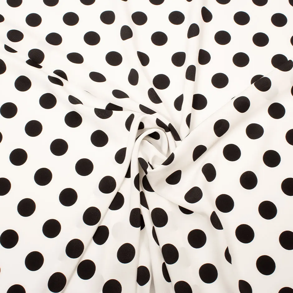 Black Spotted White Pure Silk Crêpe de Chine (A 2.25m Piece)