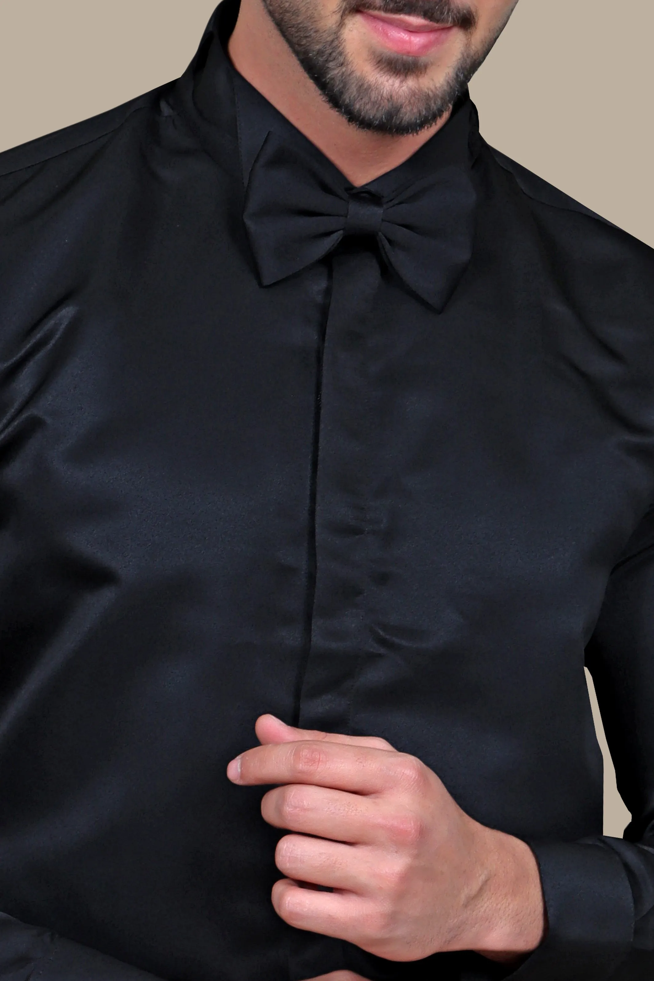 Black Tuxedo Shirt: Hidden Button Detail