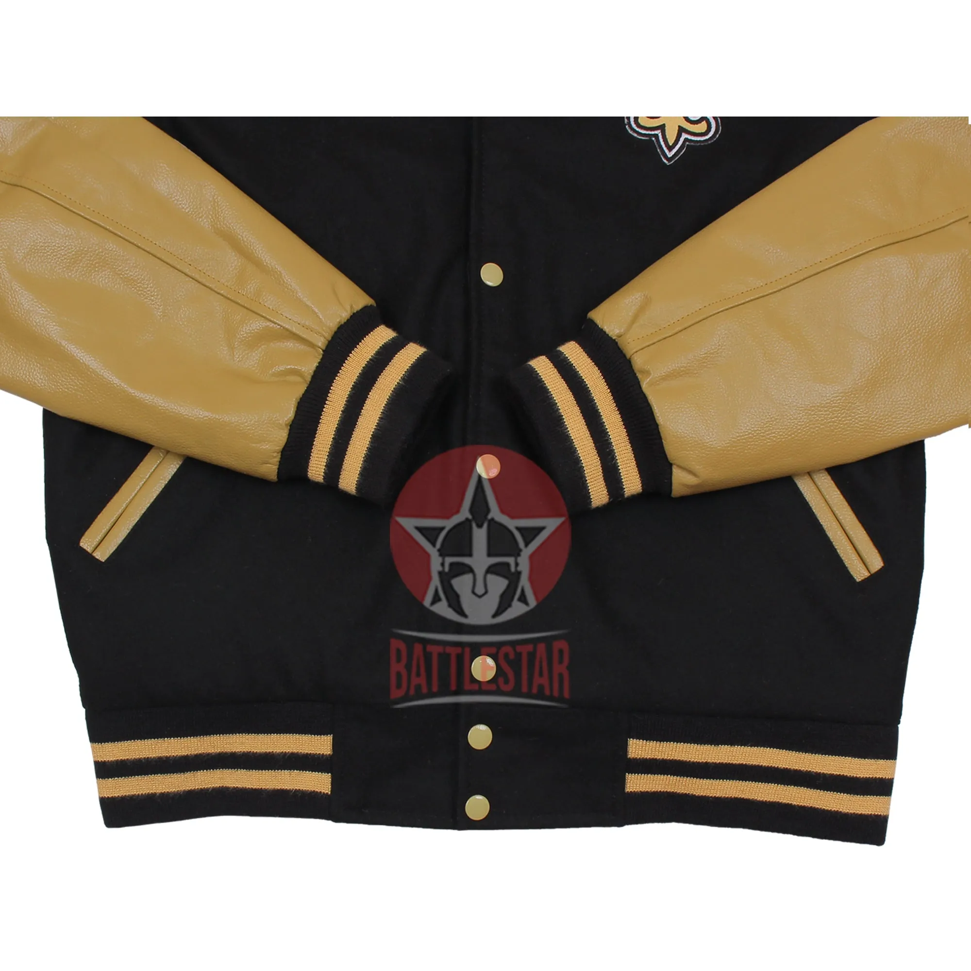 Black Wool Tan Leather Varsity Baseball Classic Jacket