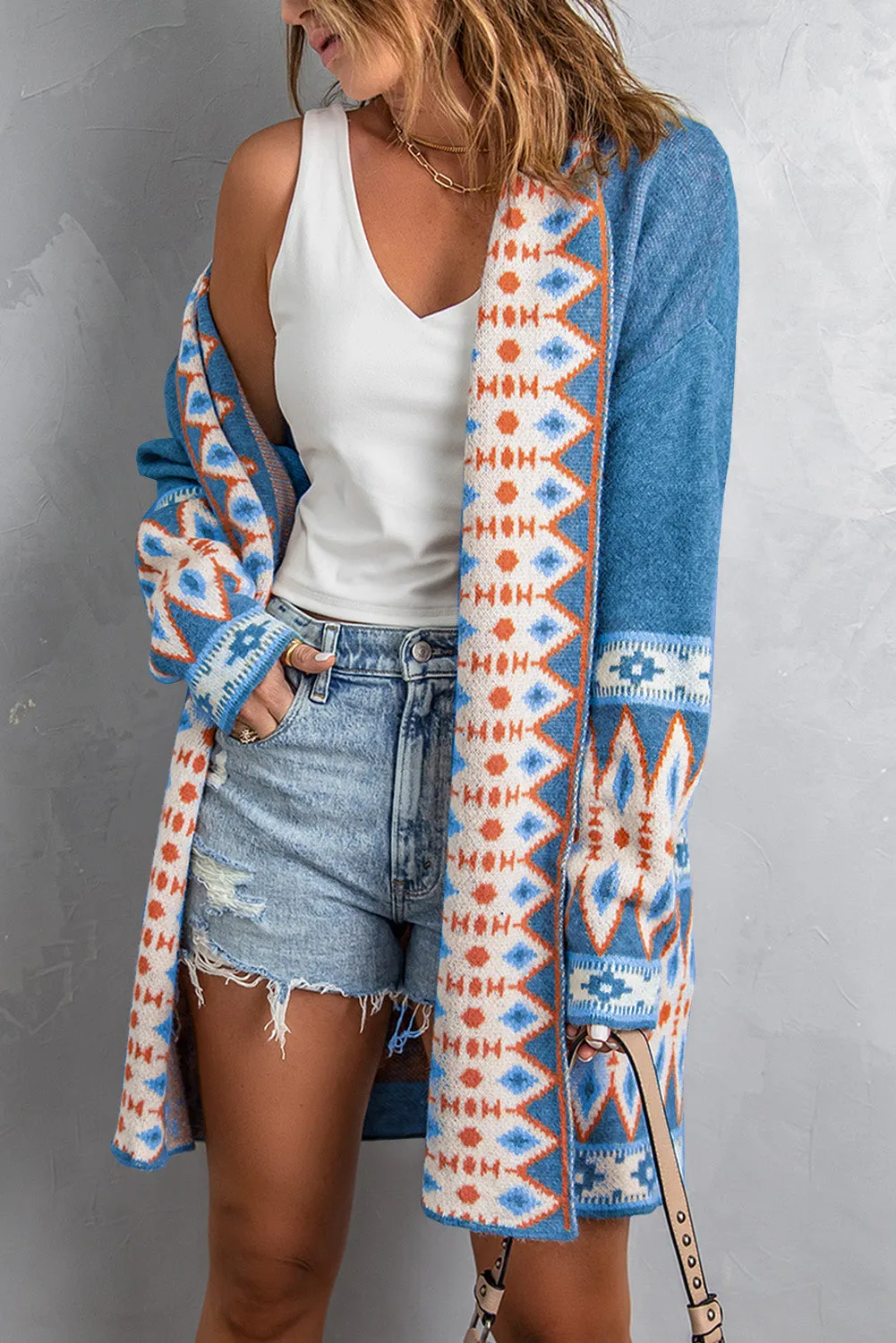 Blue Aztec Print Cardigan