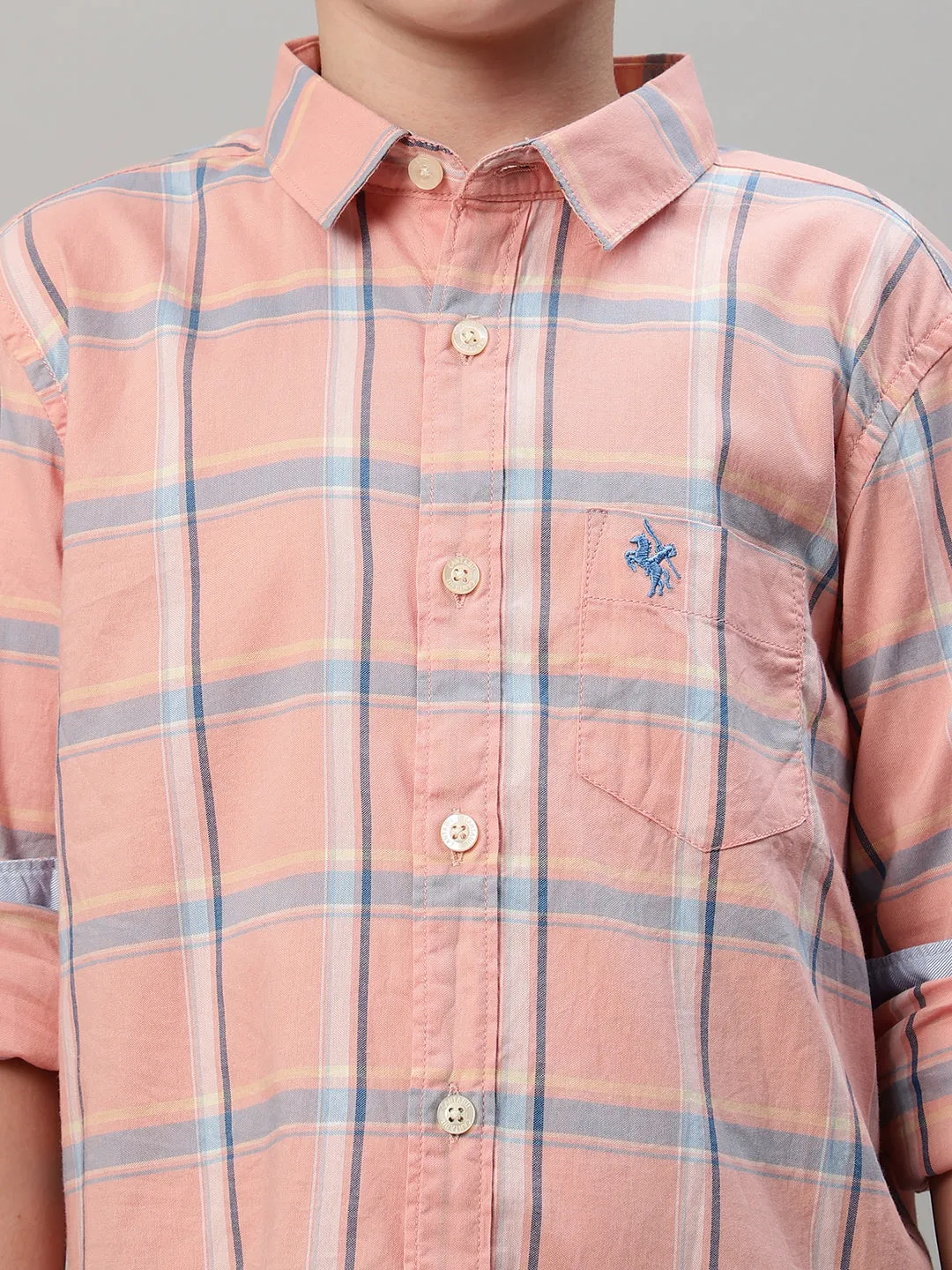 Boy's Pink Checkered Full Sleeve Shirt