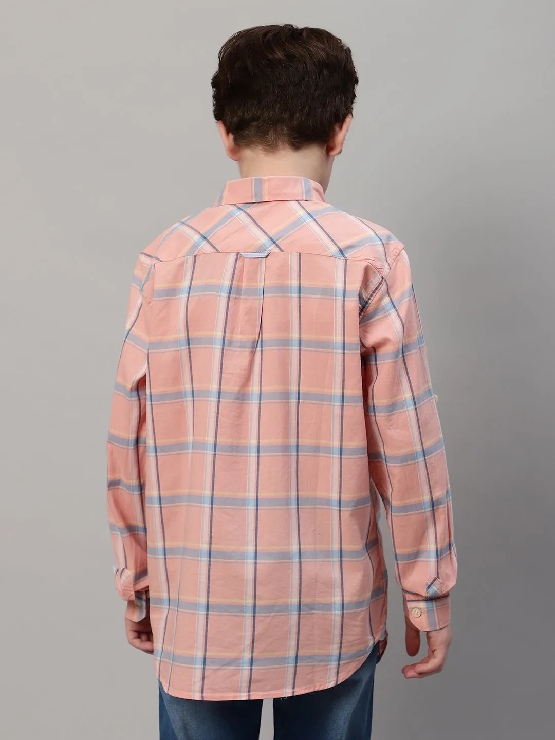 Boy's Pink Checkered Full Sleeve Shirt