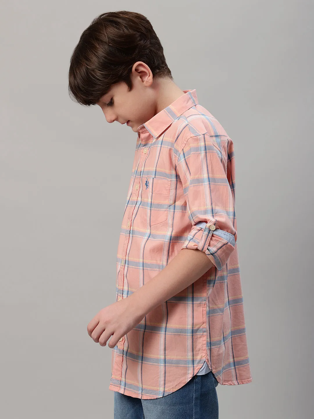 Boy's Pink Checkered Full Sleeve Shirt