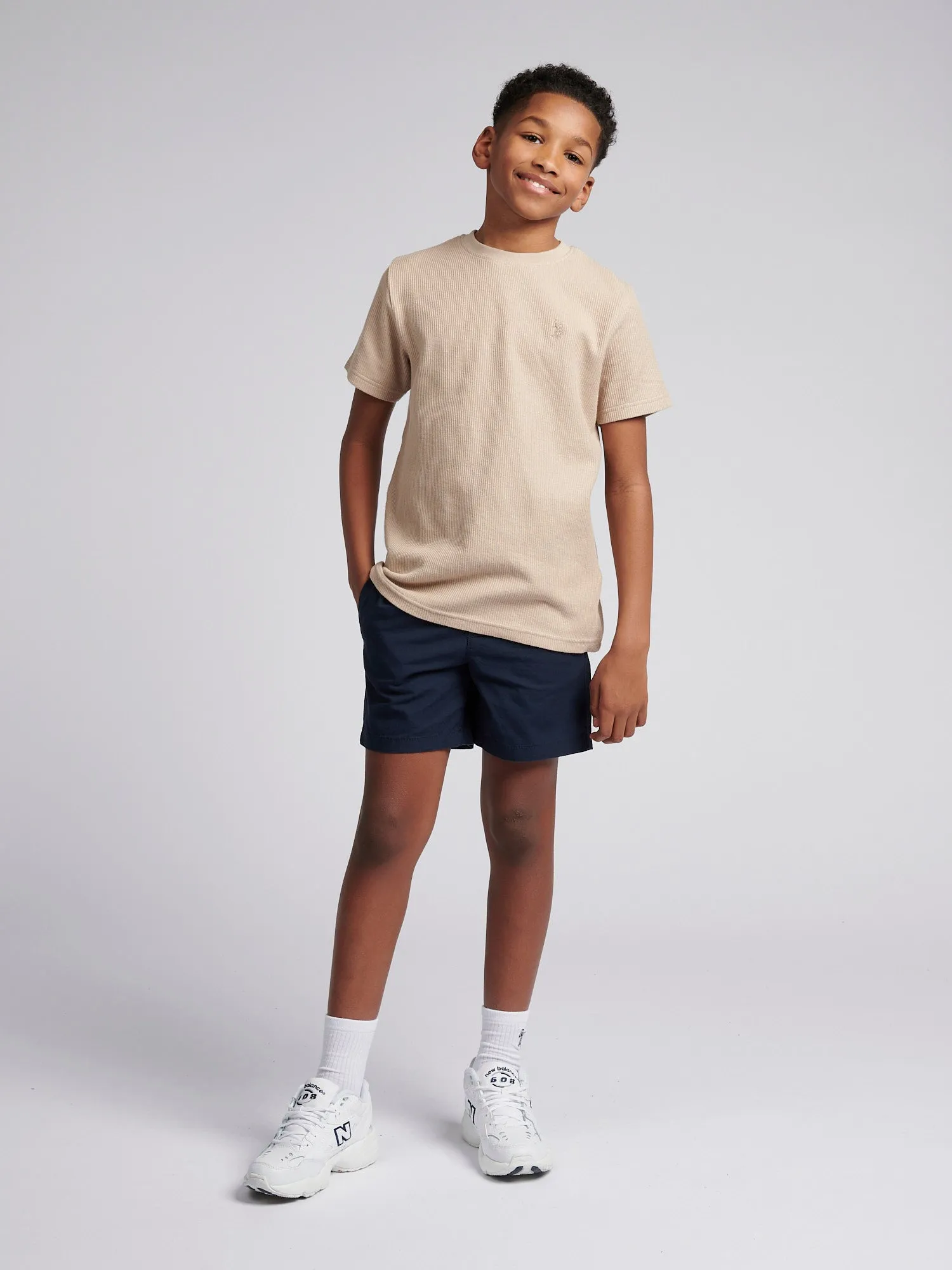 Boys Vertical Texture  T-Shirt in Doeskin