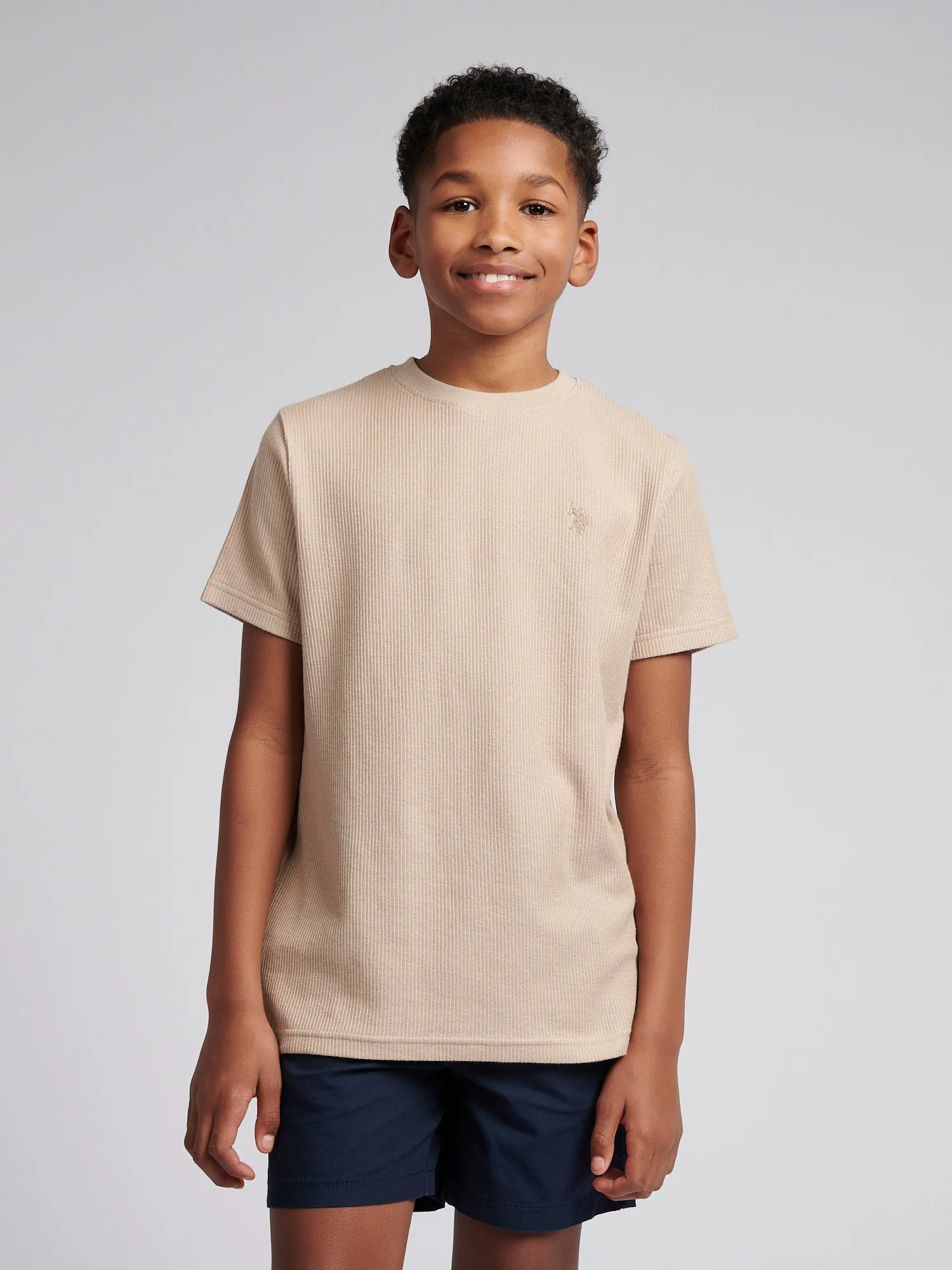 Boys Vertical Texture  T-Shirt in Doeskin