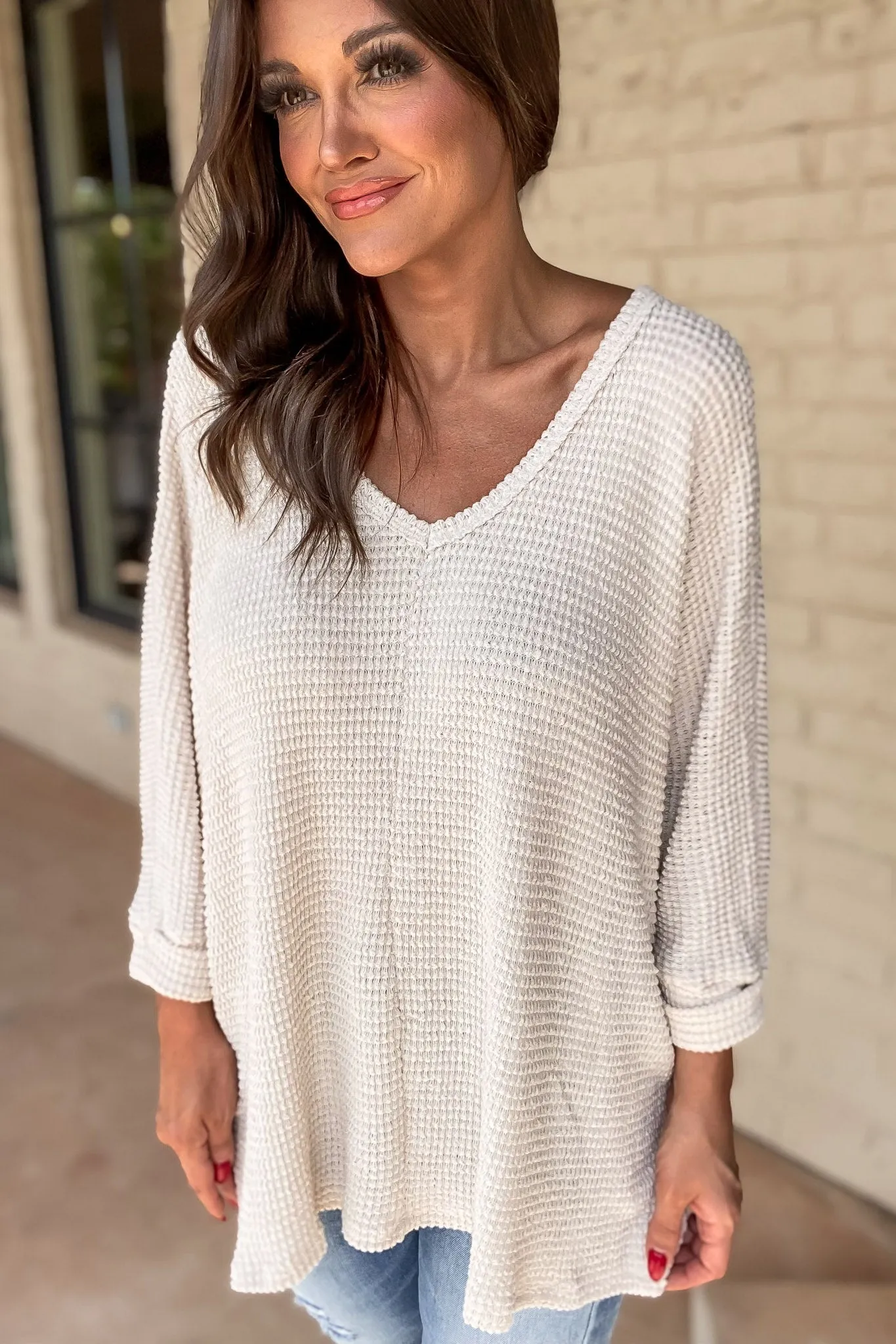 Breath Of Fresh Air Waffle Sand Beige Top