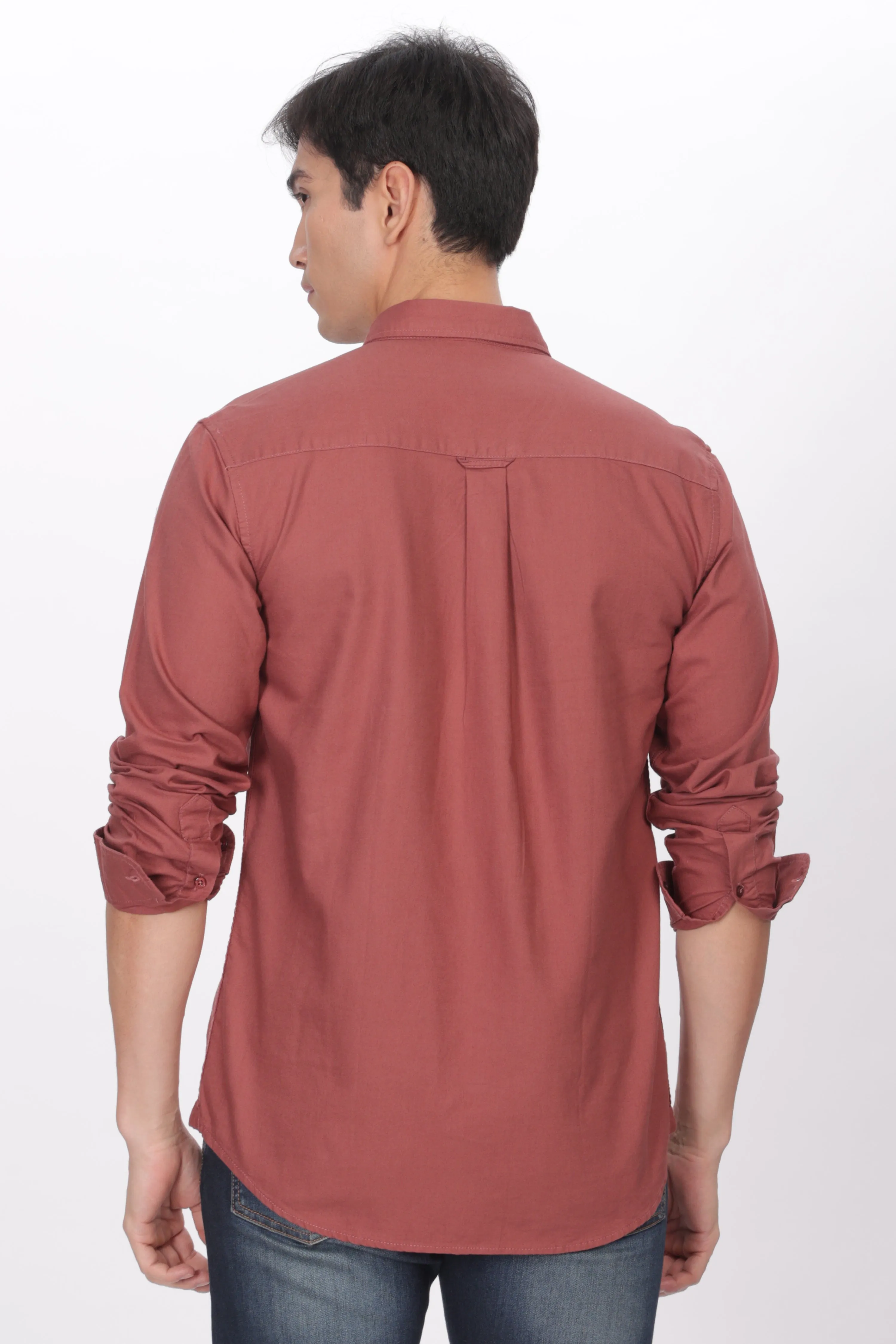 Brick Red Regular Fit Plain Full Sleeve Shirt