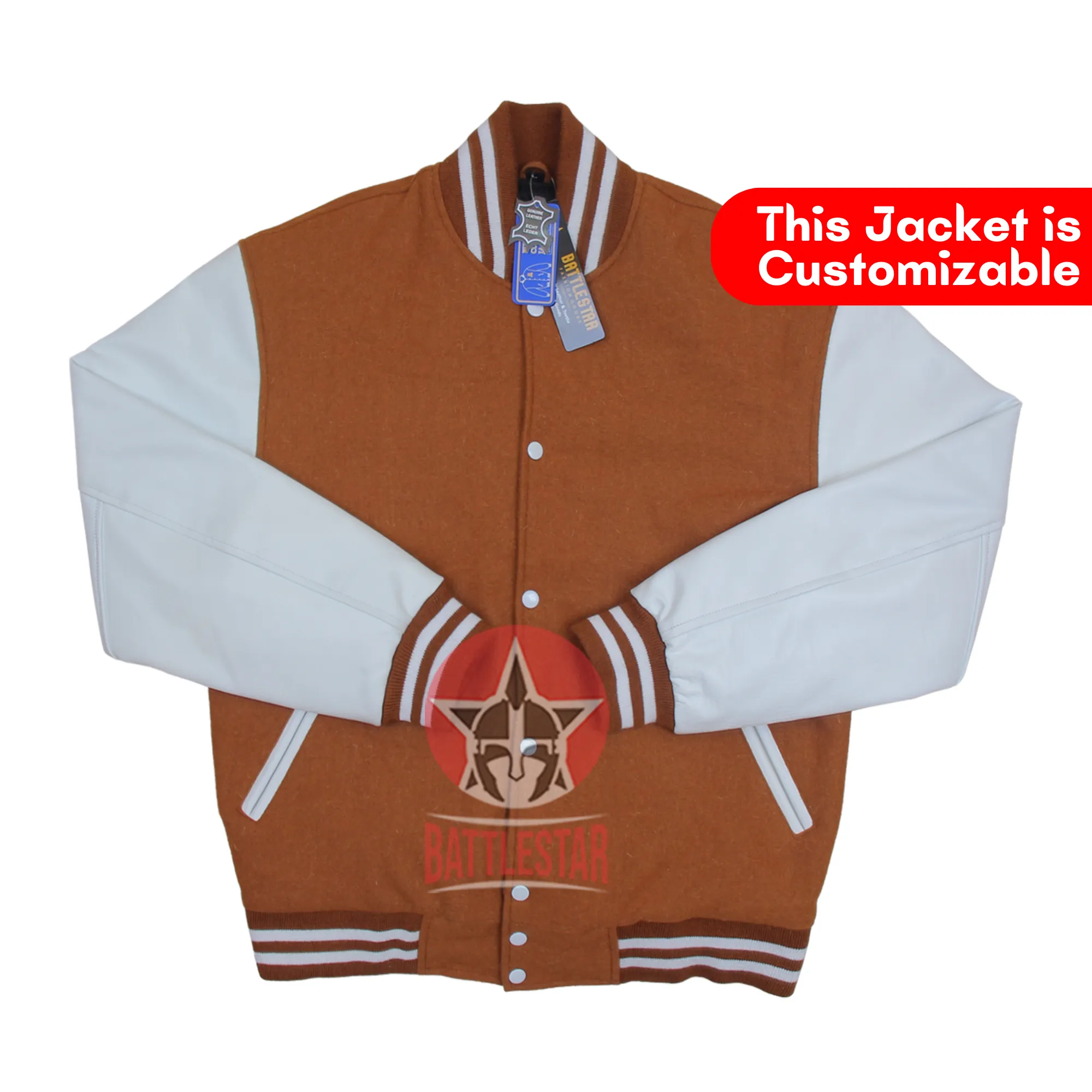 Brown Wool White Leather Sleeves Varsity Baseball Jacket