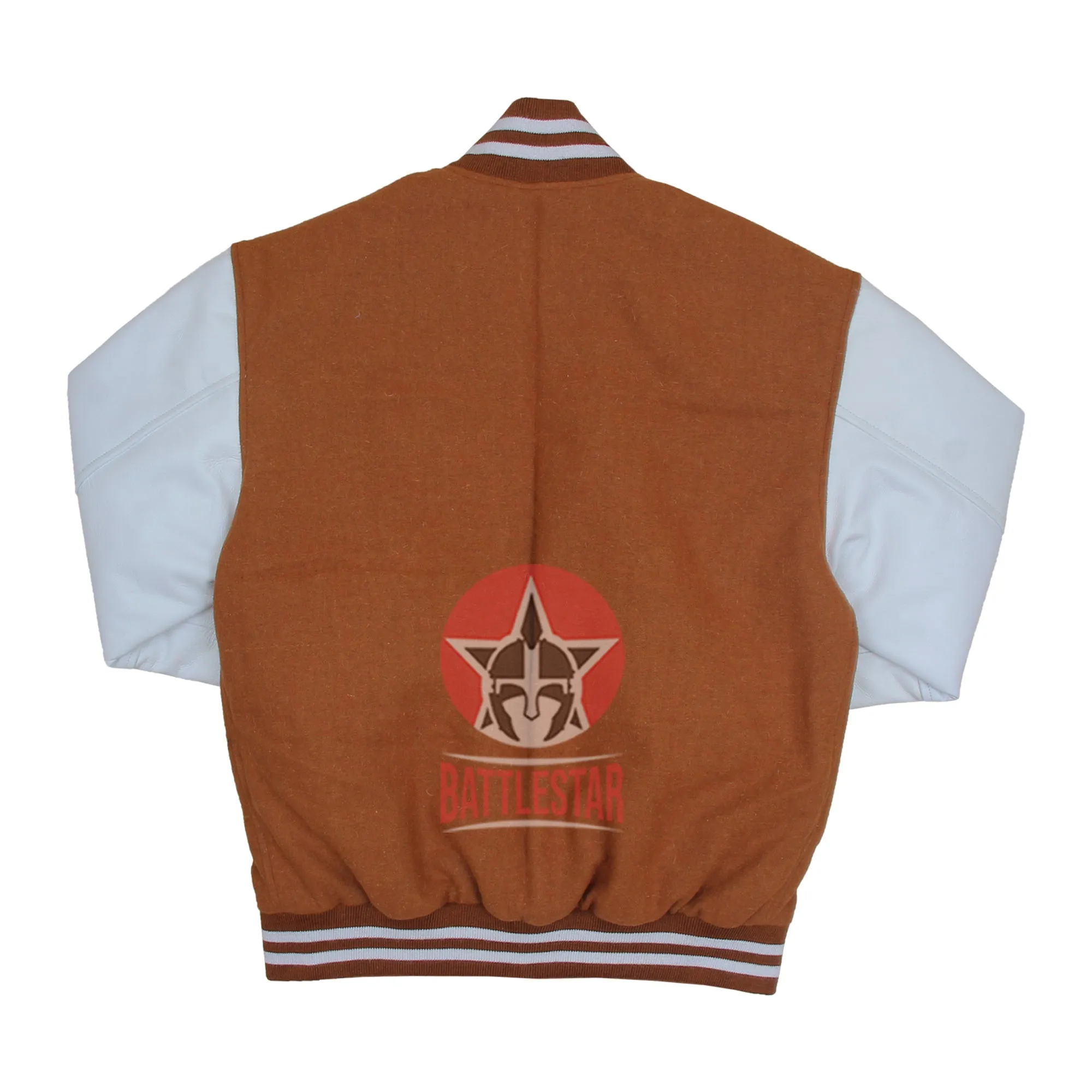 Brown Wool White Leather Sleeves Varsity Baseball Jacket