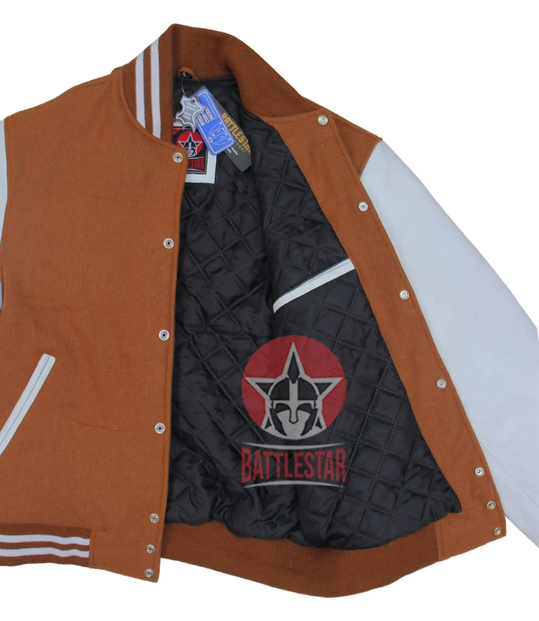 Brown Wool White Leather Sleeves Varsity Baseball Jacket