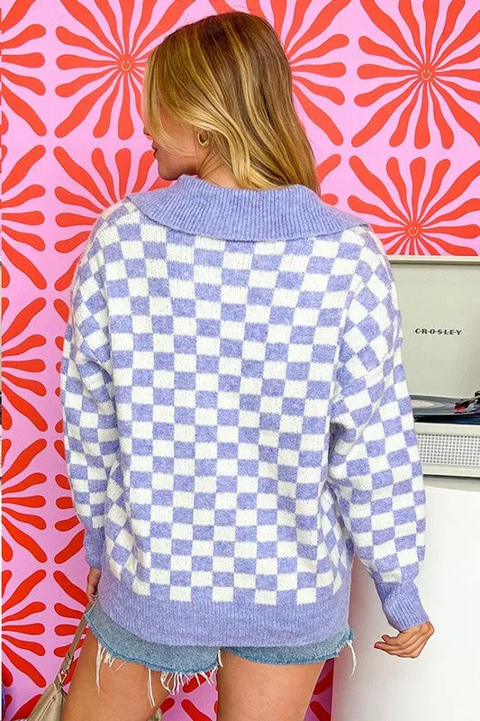 Checkered Collared Buttons Plus Size Sweater