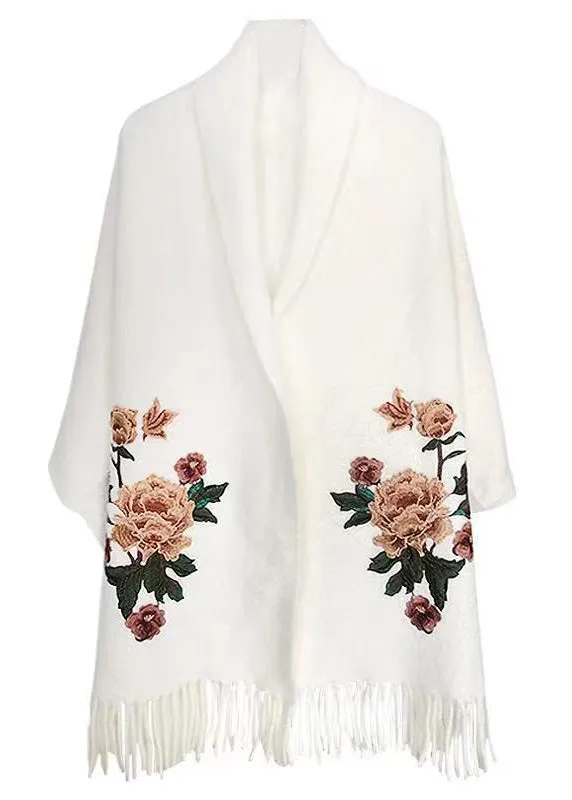 Chic White V Neck Tasseled Patchwork Mink Velvet Cardigans Fall