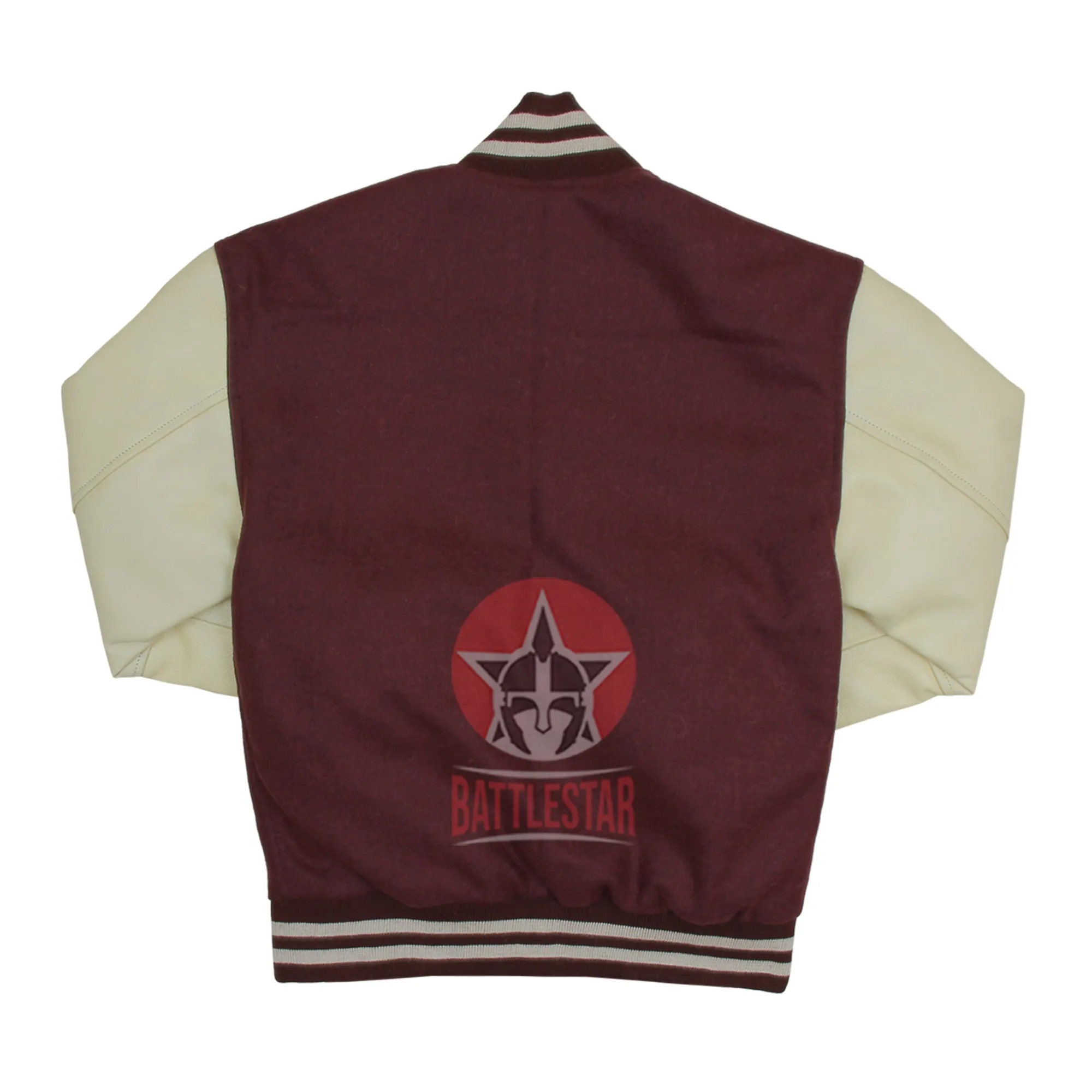 Chocolate Brown Wool Cream Leather Sleeves Varsity Jacket