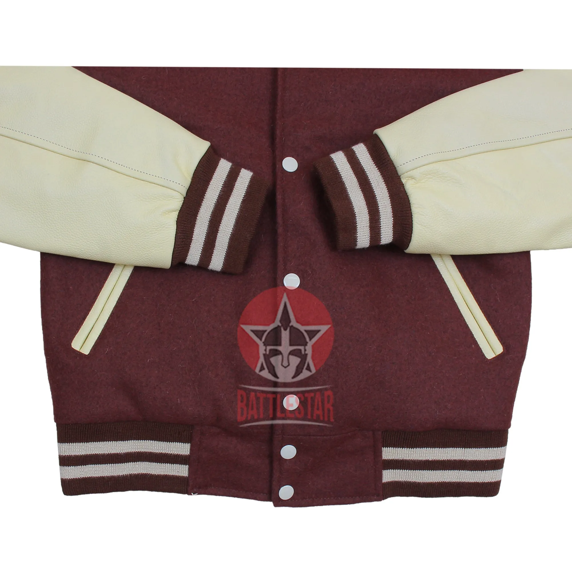 Chocolate Brown Wool Cream Leather Sleeves Varsity Jacket