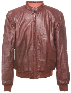 Classic Maroon Zip-Front Leather Jacket - M