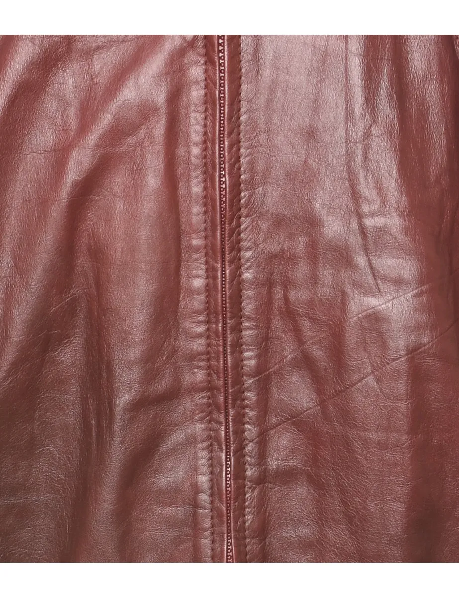 Classic Maroon Zip-Front Leather Jacket - M