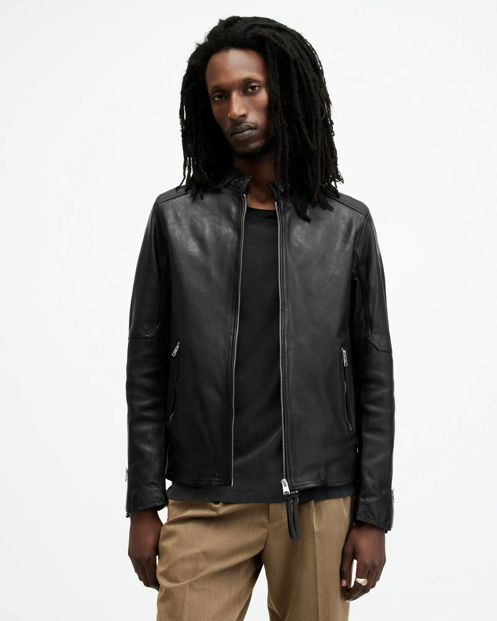 Cora Leather Snap Back Collar Jacket