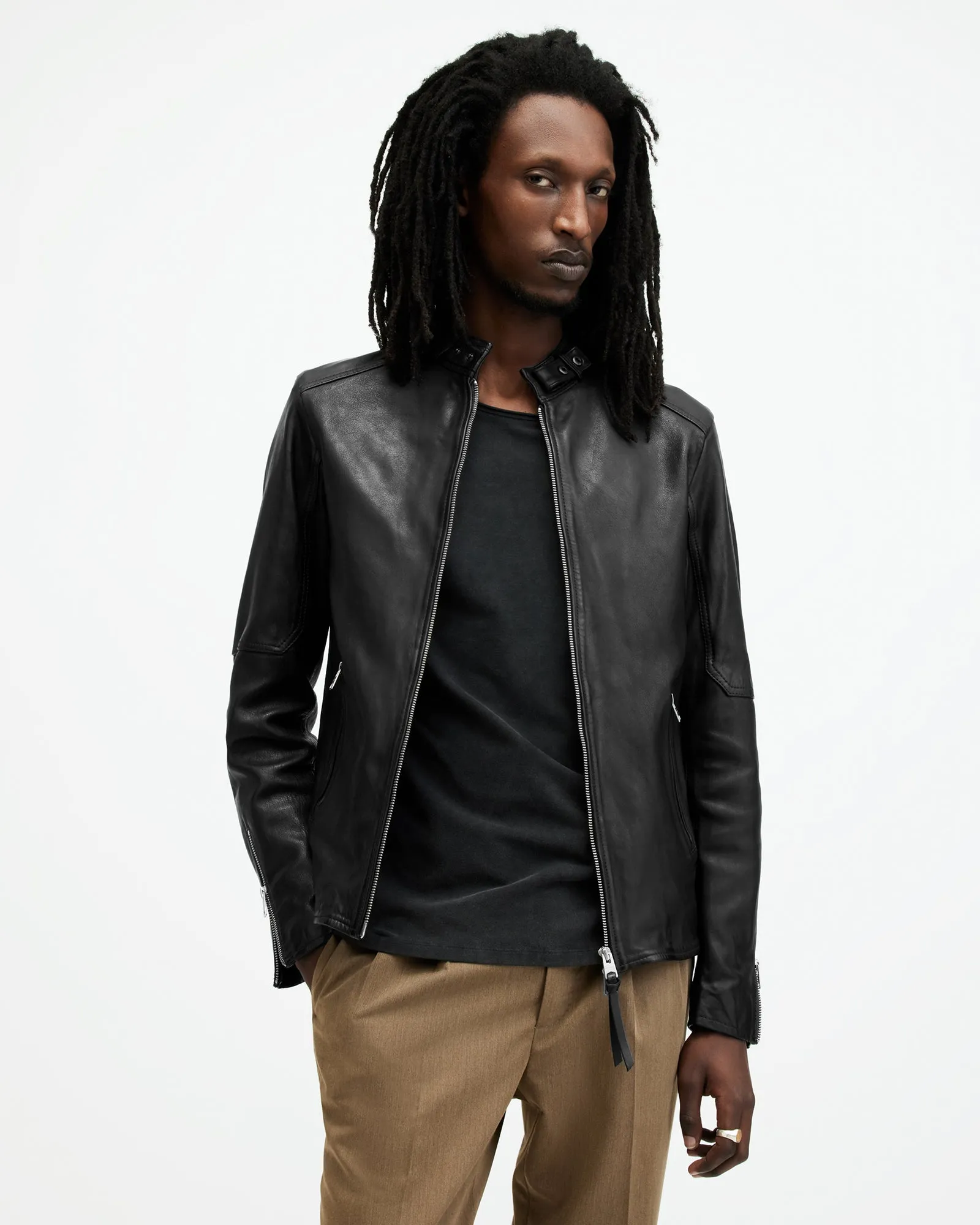 Cora Leather Snap Back Collar Jacket