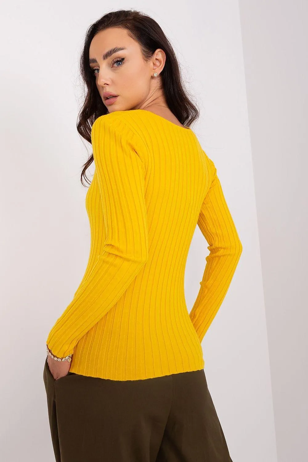 Cozy Ribbed Viscose Sweater with V-Neck for Women