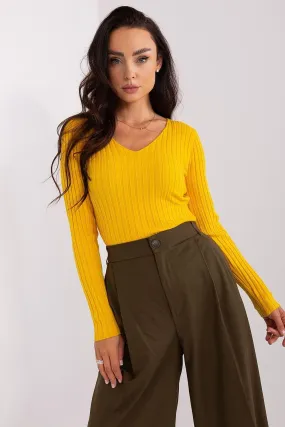 Cozy Ribbed Viscose Sweater with V-Neck for Women