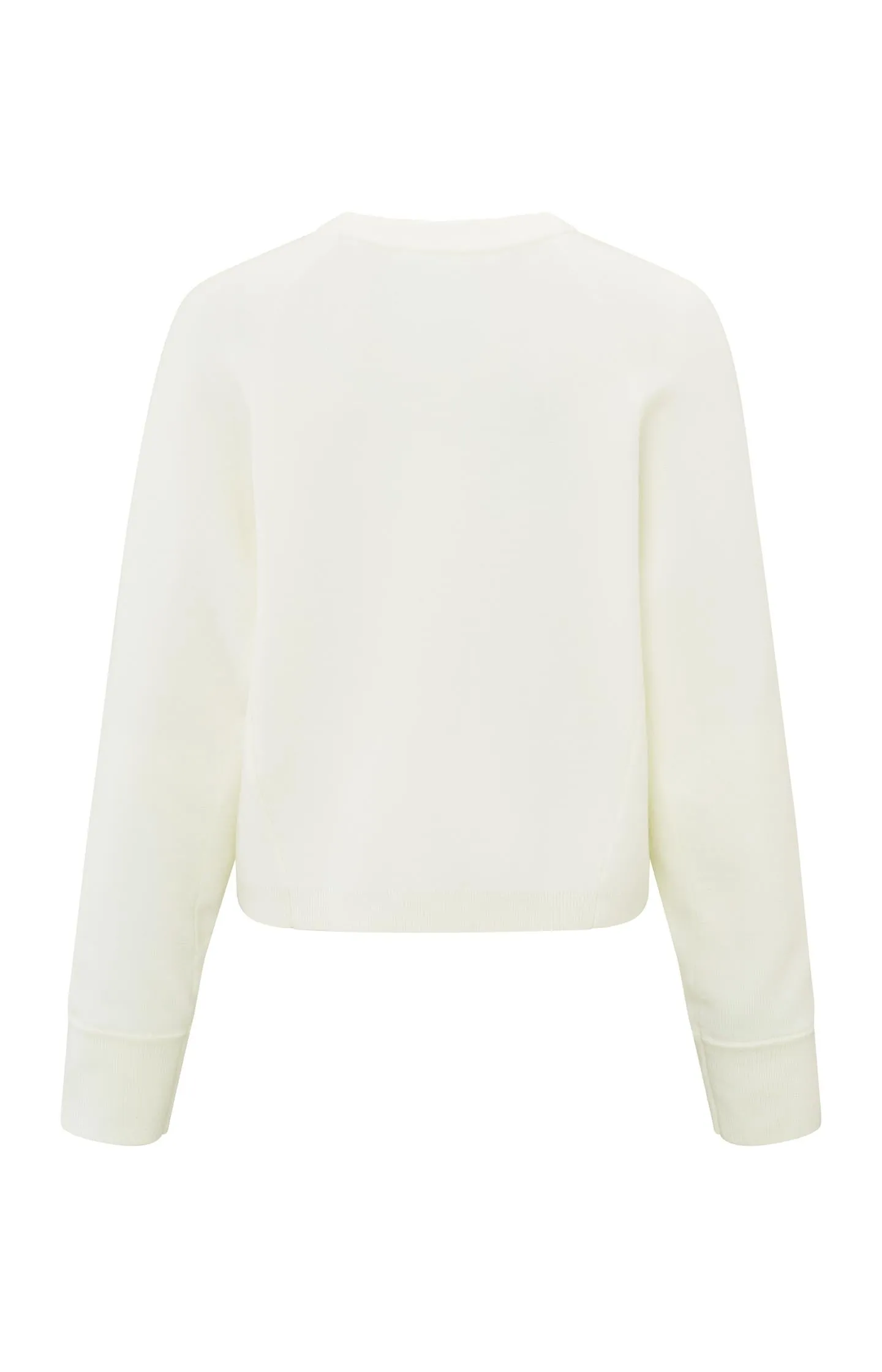 Cream-colored sweater with seam details and wide sleeves