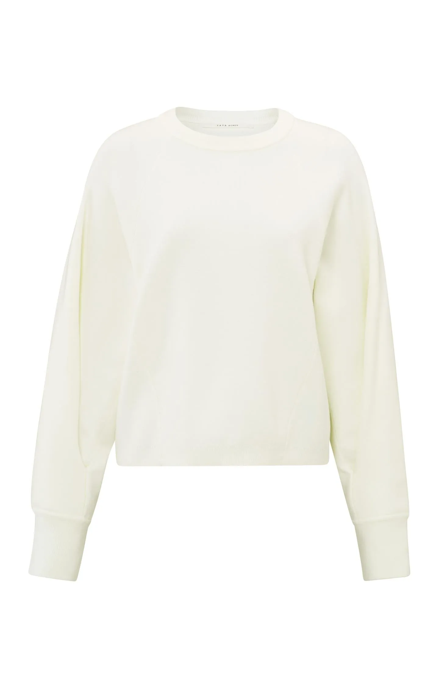 Cream-colored sweater with seam details and wide sleeves