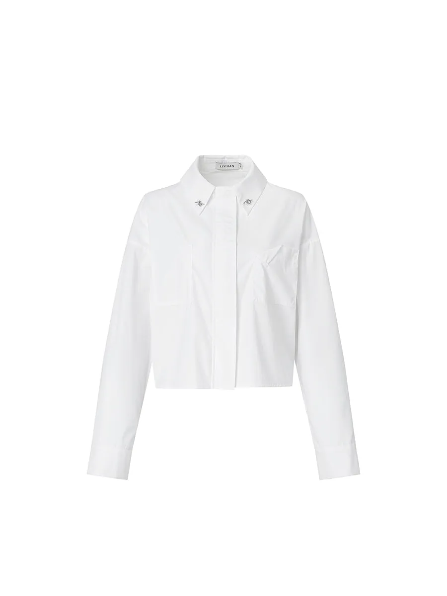 Cropped Mandarin Collar Shirt