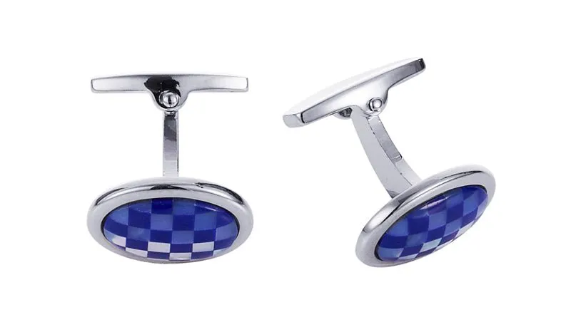 Cudworth Rhodium/Mother of Pearl Lapis Check Cufflinks