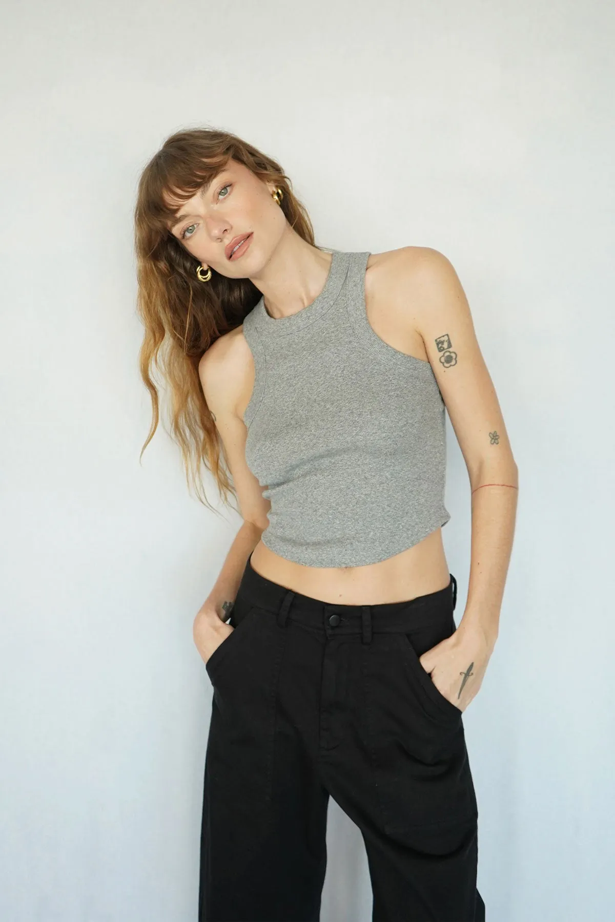 Detra Cotton Rib Tank - Heather Grey