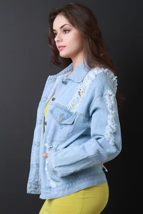 Distressed Lace Up Back Denim Jacket