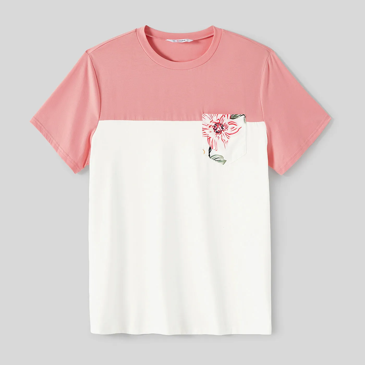 Family Matching Allover Floral Print Notched Neck Belted Dresses and Short-sleeve Colorblock T-shirts Sets