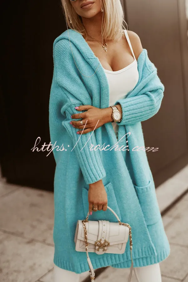 Fashionable Hooded Loose Long Letter Knitted Jacket