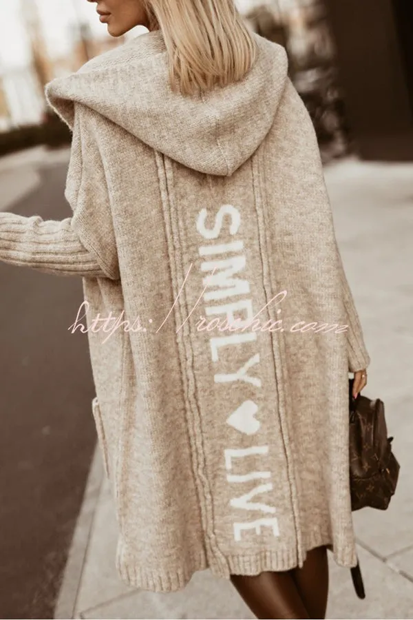 Fashionable Hooded Loose Long Letter Knitted Jacket