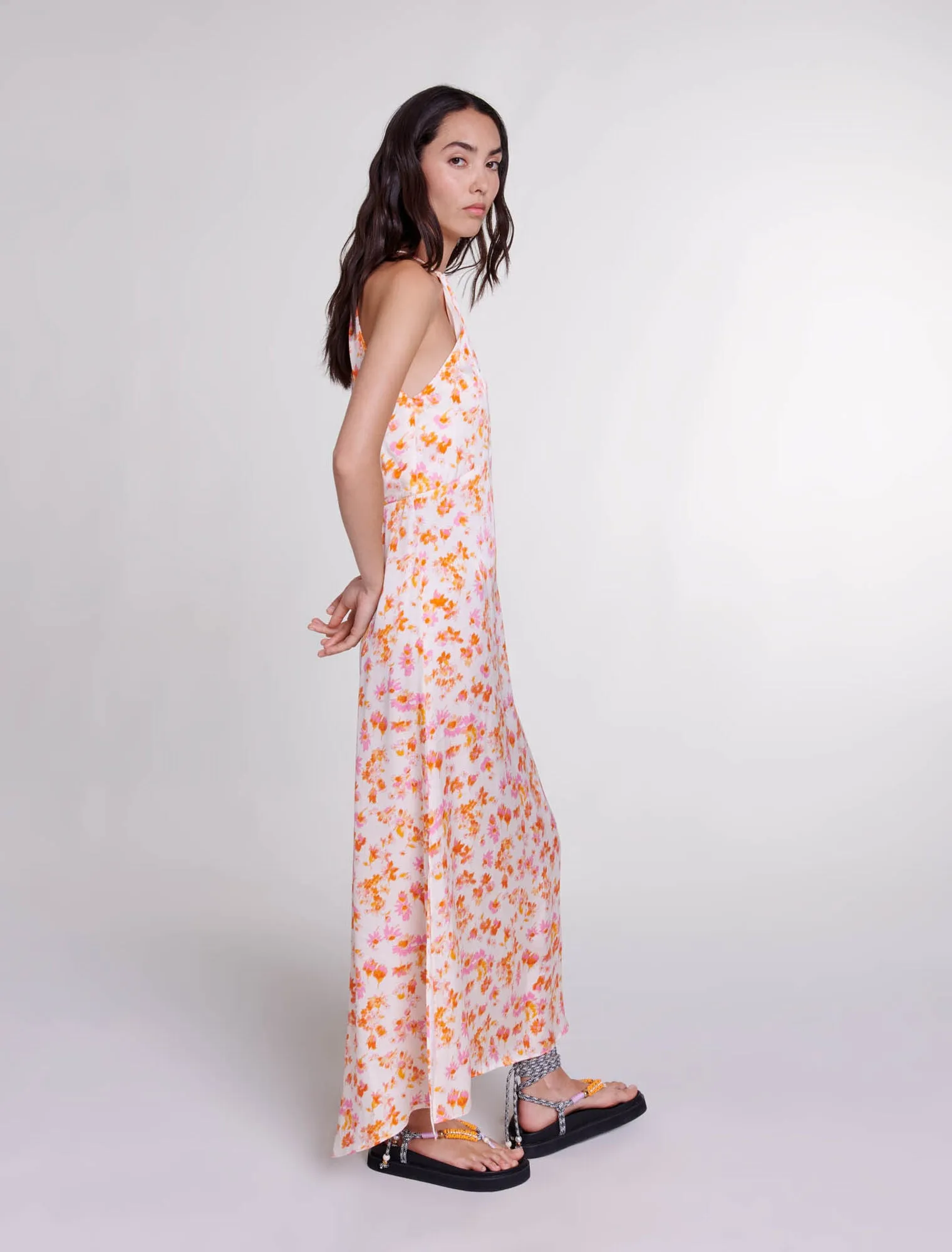 Floral satin-effect maxi dress