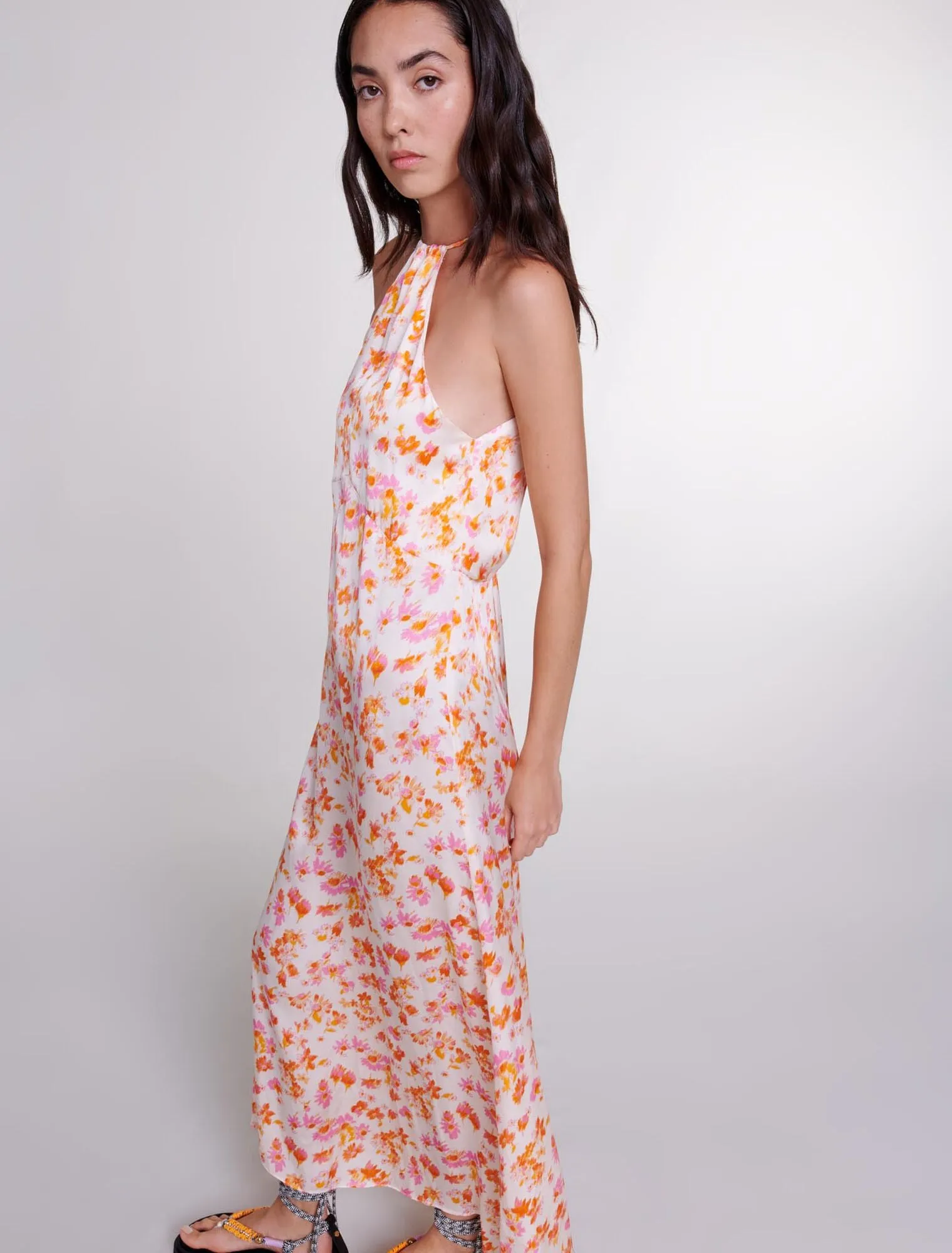 Floral satin-effect maxi dress