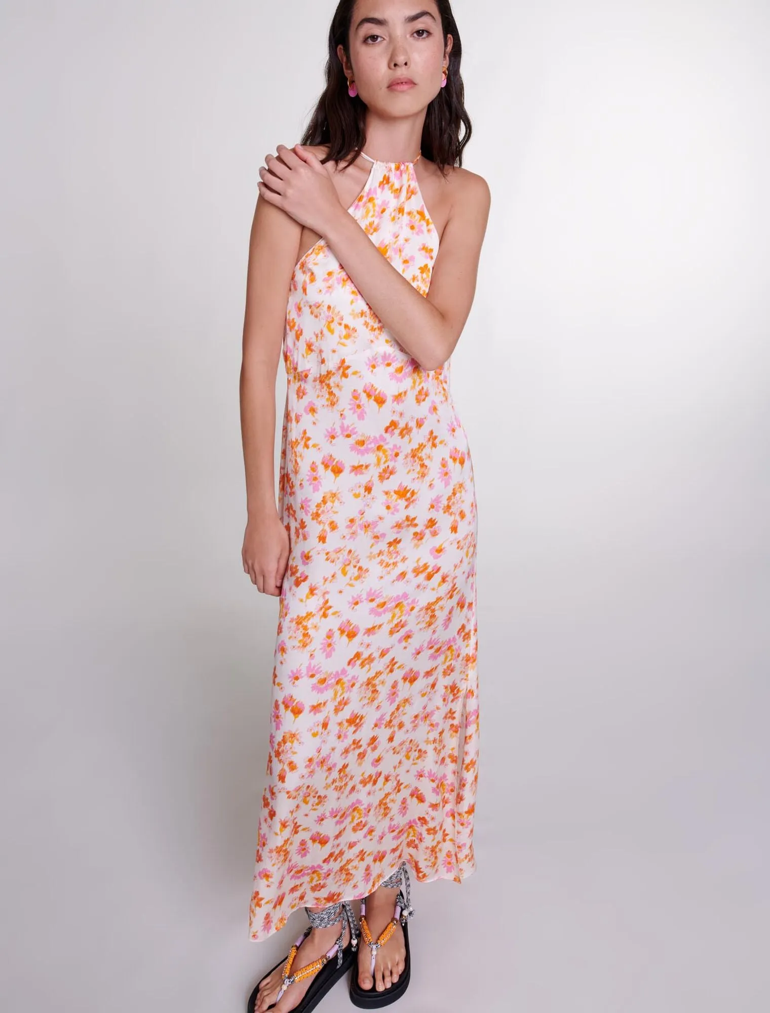 Floral satin-effect maxi dress