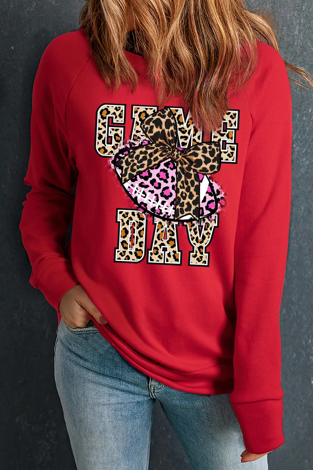 Game Day Crew Neck Pullover Sleeve Rugby Sweatshirt