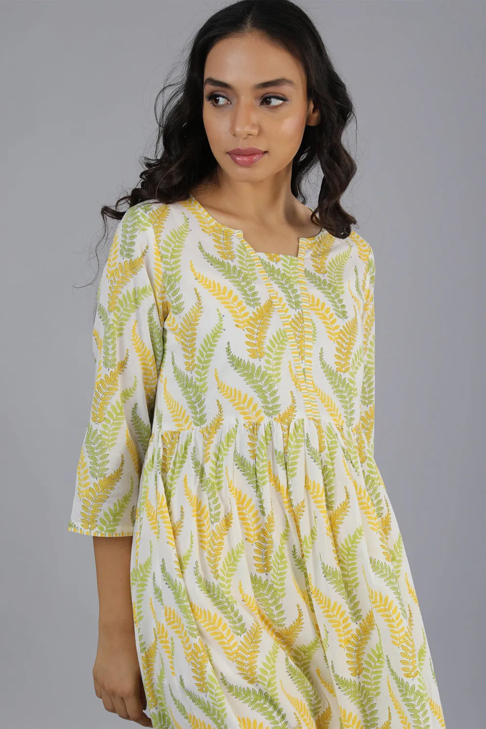 Gathered cotton handblock printed kurti