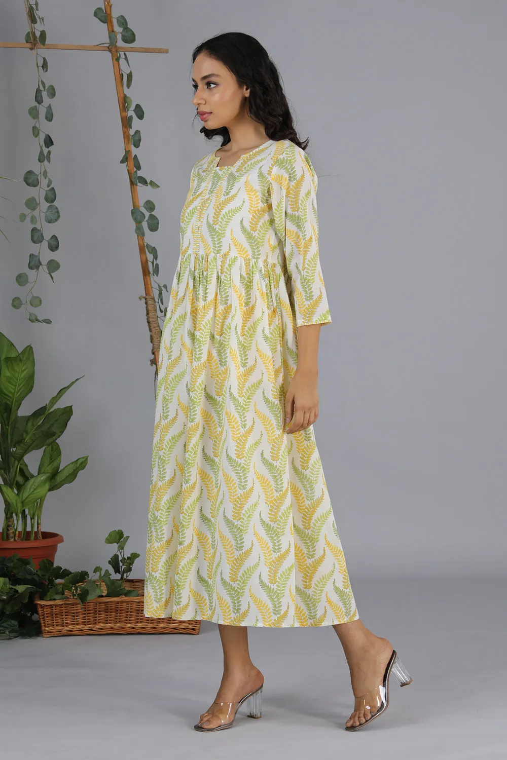 Gathered cotton handblock printed kurti